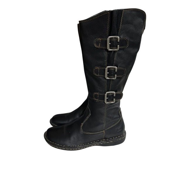 Born Black Leather Tall Knee High Riding Boots Stacked Heel Size 7.5 / 38.5 - Picture 2 of 7